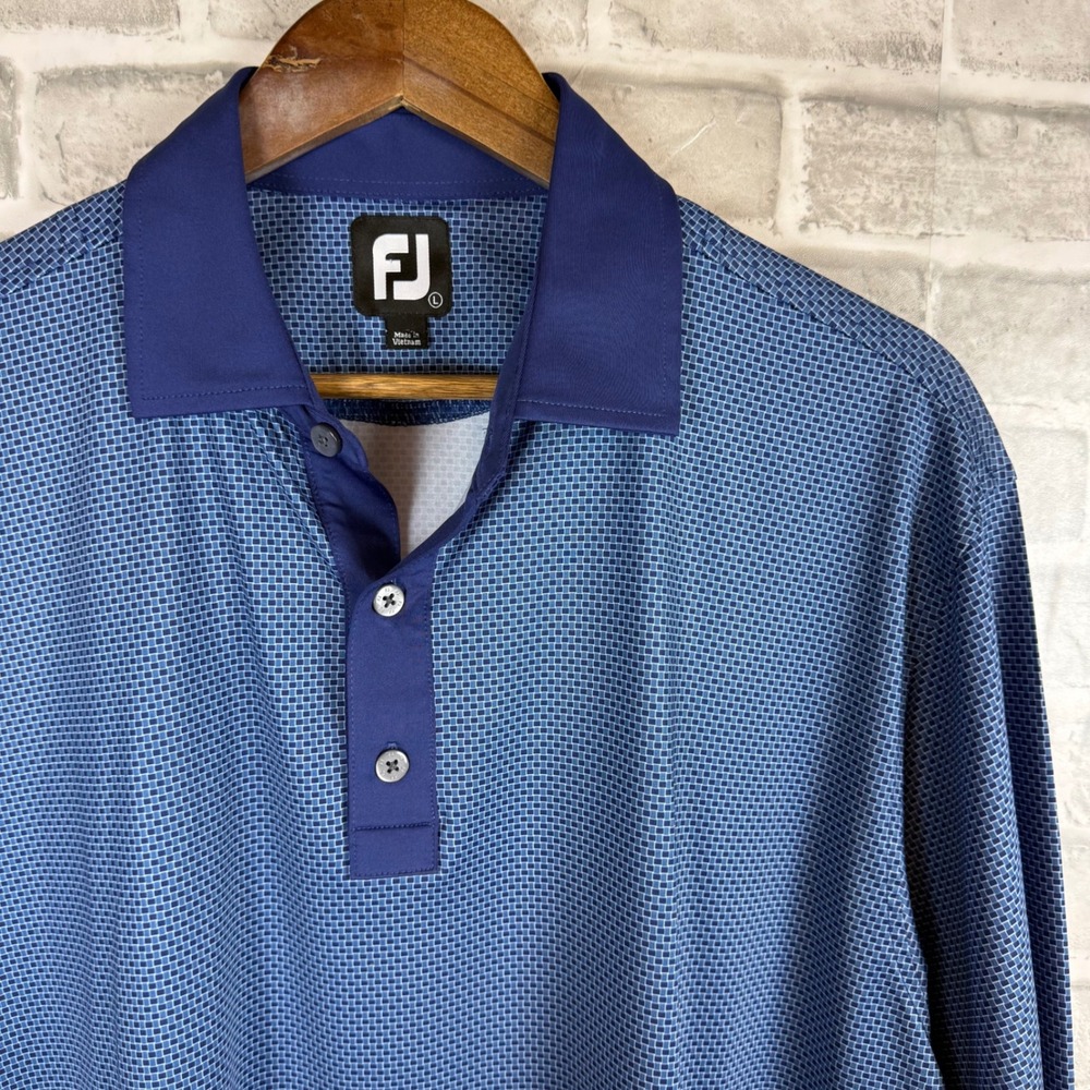 FootJoy Mens Blue Micro Check ProDry Golf Polo Shirt Size Large Short Sleeve FJ